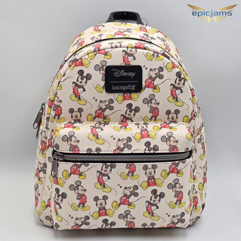 Loungefly Disney Mickey Mouse Poses AOP White Mini Backpack New